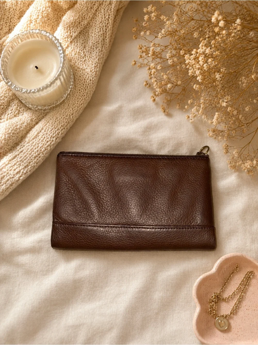 HOBO Brown Leather Wallet Floral Lining